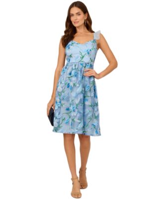 Adrianna Papell Womens Flutter-Sleeve Embroid Blue Multi 10M