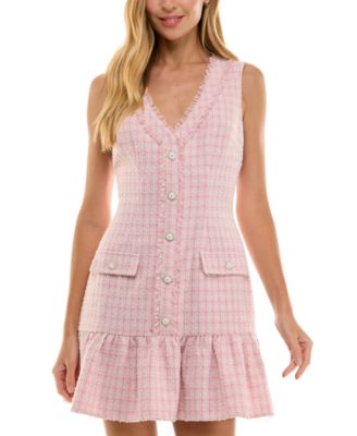 City Studios Juniors Tweed Ruffled Mini Dr Pink 78