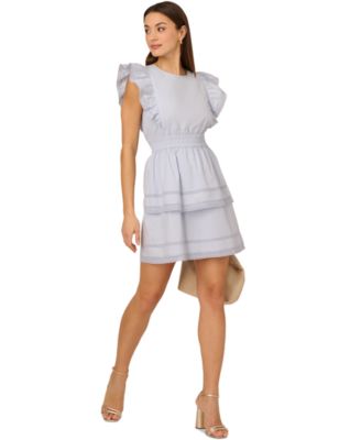 Adrianna Womens Cotton Tiered Mini Dre Chmbry Blu 10