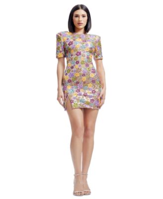 Dress the Population Womens Maddox Floral Sequin B Gold Multi S