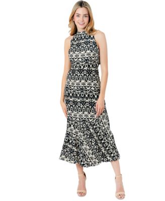 Sam Edelman Womens Ikat-Print Tie-Neck Mi Blackecru 6