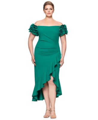 XSCAPE Plus Size Ruffled Off-The-Shou Green 22W