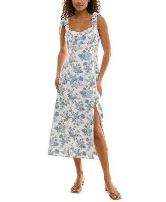 Trixxi Juniors Tie-Strap Midi Dress White Blue Floral M