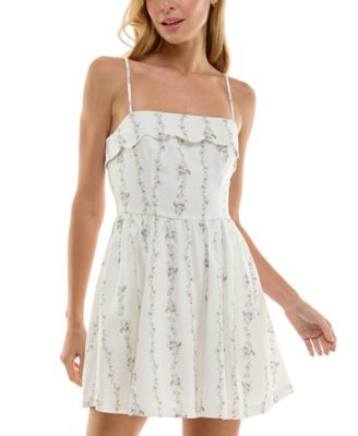 Trixxi Juniors Scallop-Trim Fit Fl White Purple Floral XL