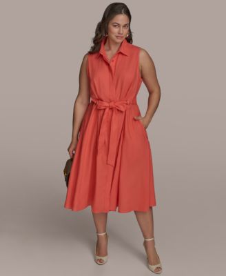 Donna Karan New York Plus Size Linen-Blend Shirtdre Spring Melon 16W