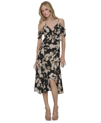 DKNY Womens Printed Cold-Shoulder LemonSlate 8