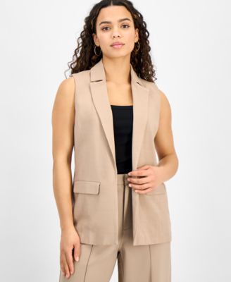 Bar III Petite Open-Front Long Vest Warm Ginger 194137225235  RT $49.5