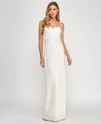 SENI CADE Juniors Back-Slit Lace Gown Ivory 78
