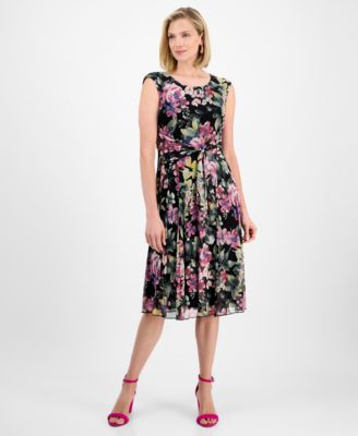 Connected Womens Floral Chiffon Tie-Wai Berry 14