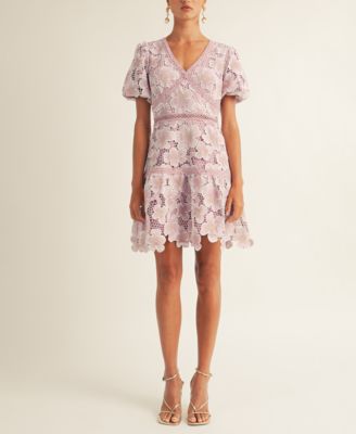 AROSE STUDIO, INC Womens Sarah Puff-Sleeve Lace Lavender L