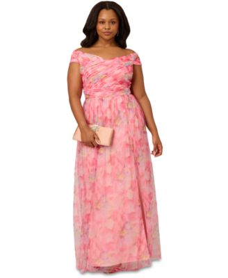 Adrianna Papell Plus Size Printed Tulle Off-th Blue Multi 14W