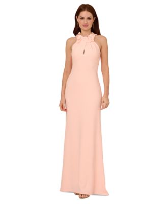 Adrianna Papell Womens Rosette Halter Gown Peach Kiss 6