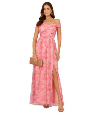 Adrianna Papell Womens Floral-Print Off-The-S Pink Multi 12
