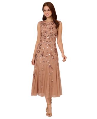 Adrianna Papell Petite Embellished Mesh Midi D Rose Gold 14P
