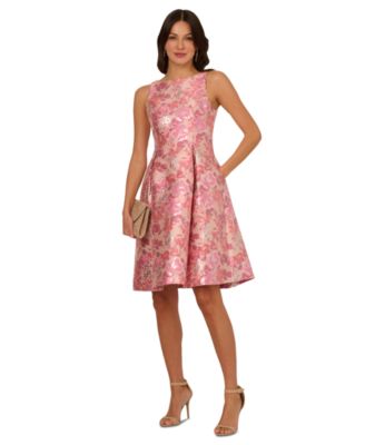 Adrianna Papell Womens Floral Jacquard Fit Pink Multi 6