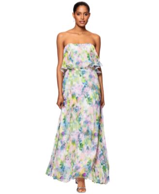 Betsy Adam Womens Printed Pleated Strapl Multi 8