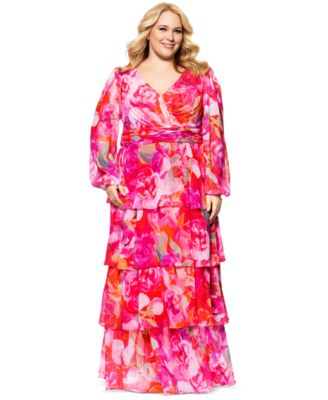 XSCAPE Plus Size Printed V-Neck Tiere RedFuchsia 18W