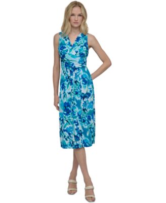 DKNY Womens Crossover Ruched Sleev Indigo Multi 4