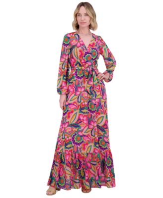 Jessica Howard Womens Printed Tie-Waist Blou Magenta Multi 14