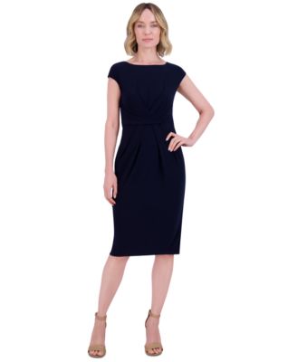 Jessica Howard Petite Pleat-Front Cap-Sleeve Navy 14P