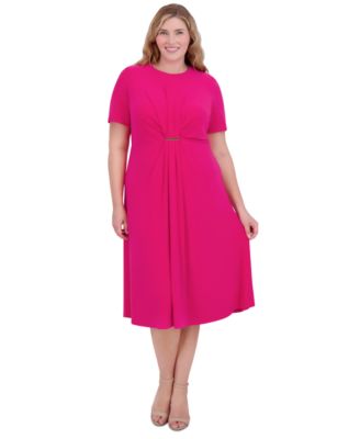 Jessica Howard Plus Size Jewel-Neck Center-Pl Hot Pink 18W
