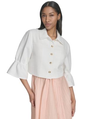 Halston Womens Cropped Front-Seamed S Cream 14