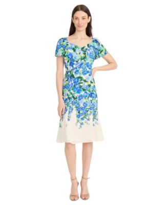 Maggy London Womens Floral-Print Fit Fla CreamBlue Bonnet 14