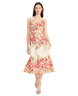 Maggy London Womens Floral-Print Cotton Mi CreamOrange 10