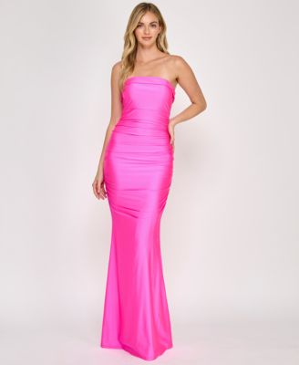 Crystal Doll Juniors Strapless Satin Tube Hot Pink 3