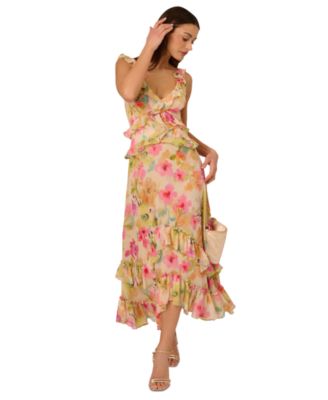 Adrianna Womens Ruffled High-Low Dress Pink Multi 4M