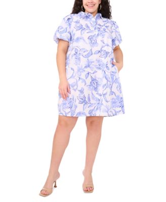 MSK Plus Size Floral-Print Cotton Lucent White 1X