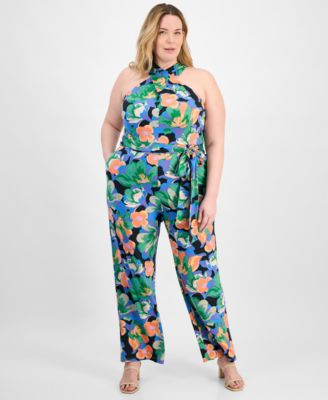 Tahari Plus Size Twist Halter-Neck Je BlackOrange 18W