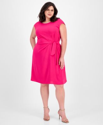 Connected Plus Size Side-Tie Cap-Sleeve Bright Fuschia 22W
