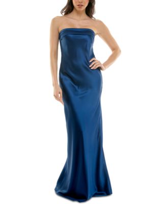 Emerald Sundae Juniors Strapless Drape-Back Navy L