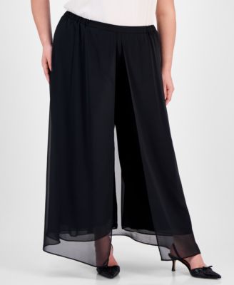 Alex Evenings Plus Size Flowy Chiffon Wide-L Black 3X