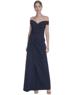 Eliza J Petite Off-The-Shoulder Side-D Navy 14P