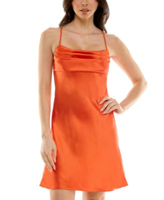 KATIA RAE Womens Gathered Satin Slip Mi Orange M