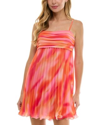 SENI CADE Juniors Pleated Mini Dress Coralorange L