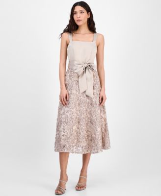 Tahari ASL Womens Satin Soutache Sequi Champagne 4