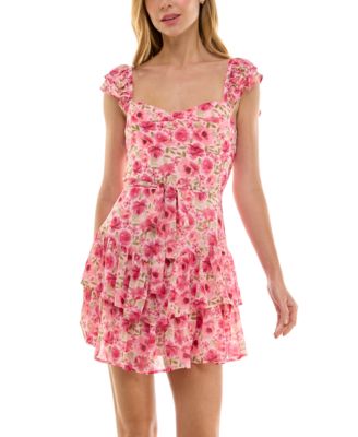 Crystal Doll Juniors Floral-Print Tie-Fron Pinkfuchsia S