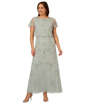 Adrianna Papell Plus Size Beaded Blouson Dress Aqua Dust 20W