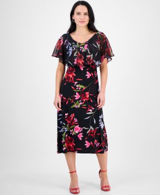 Connected Petite Printed Cape-Overlay Mi Red 14P