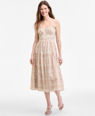 ROW A Womens Eyelet-Embroidered Tie Lt Beige XS
