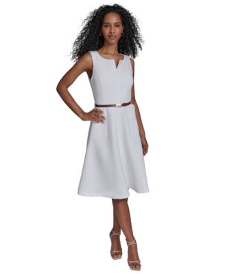 Calvin Klein Womens Split-Neck Belted Scub White 2