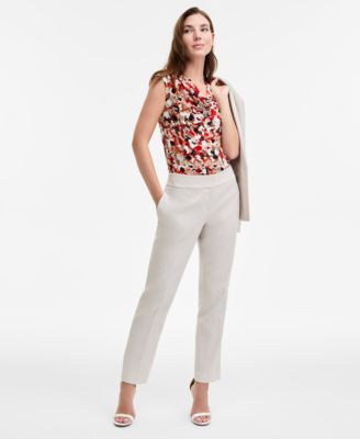 Kasper Press-Pleat Fly-Front Pants, R Parchment 16