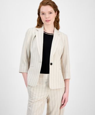 Kasper Womens Pinstripe Notch-Collar Parchment Multi 10