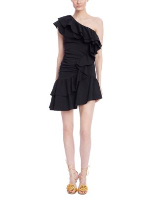 Jewel Badgley Mischka Womens One-Shoulder Ruffled S Black 8