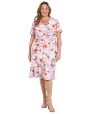 London Times Plus Size Floral-Print Twist-F Lavender Blue 18W