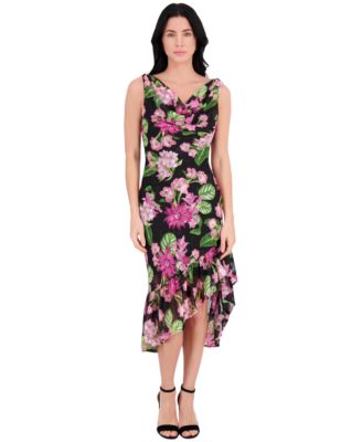 kensie Womens Floral-Print Chiffon F Black Multi 0