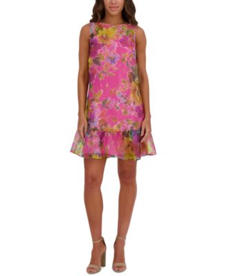 kensie Womens Printed Organza Flounc Multi 8